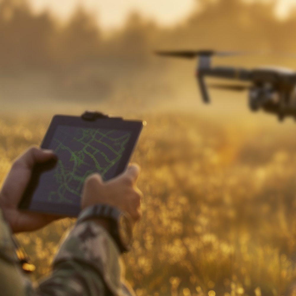 Gesteuerte Drone über Feld