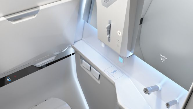 In der berührungsfreien Bordtoilette von Diehl Aviation muss kein einziger Schalter oder Hebel berührt werden.