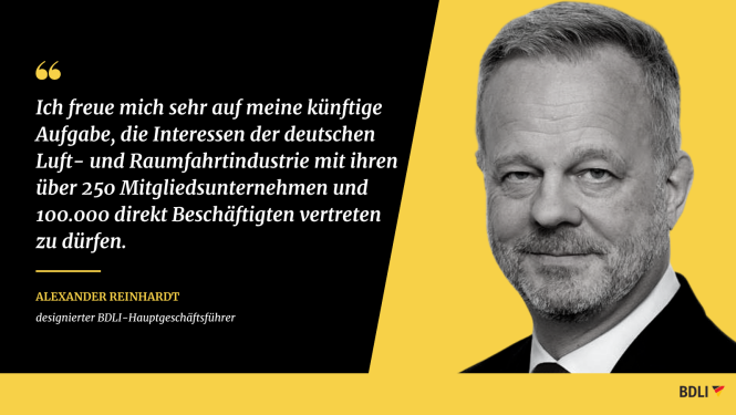 Alexander Reinhardt wird zum 1. Juni 2023 neuer Hauptgeschäftsführer des BDLI Alexander Reinhardt wird zum 1. Juni 2023 neuer Hauptgeschäftsführer des BDLI