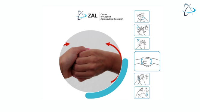 In sechs Schritten – vom richtigen Einseifen bis zur Reinigung der Fingerzwischenräume – zeigt Gamified Handwashing, wie ein Passagier  sich die Hände reinigen sollte.