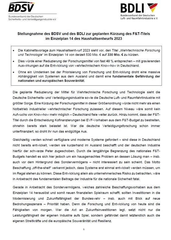 Positionspapier Haushaltsentwurf Positionspapier Haushaltsentwurf